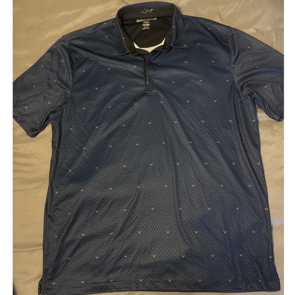 Greg Norman Men's ML75‎ PlayDry Navy Blue Mini Crabs Golf Polo Shirt, XL